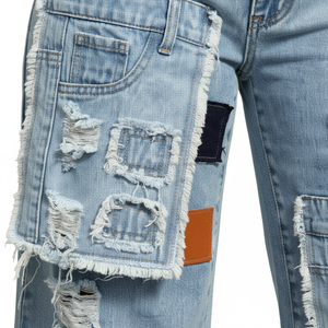 Vaqueros de cintura alta con patchwork para mujer, pantalones cargo vintage de pierna ancha, vaqueros holgados desgastados, nueva llegada, ropa urbana - Product Image 6