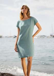 2025 vestido de algodón y lino de Color sólido para mujer, novedad de verano, Vestido de manga corta, cintura adelgazante, elegante, Irregular, vestido de longitud media - Product Image 5