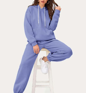 Ensemble de survêtements pour femmes logo personnalisé couleur unie vêtements de sport d'hiver décontractés ensembles de pantalons de survêtement et sweats à capuche pour femmes - Product Image 1