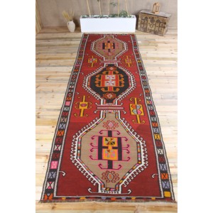 Tapis turc vintage 4,8x13,9 pieds, tapis géométrique rouge Kilim - Product Image 1