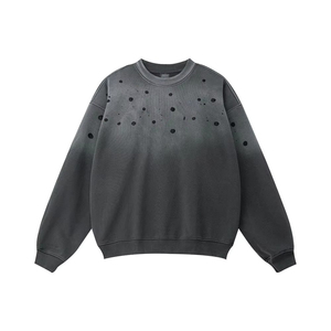 Nueva venta al por mayor cuello redondo lavado ácido peso pesado logotipo personalizado de gran tamaño desgastado hombres sudadera algodón 80,20 tela French Terry - Product Image 3