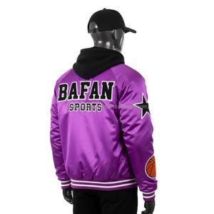 Chaqueta de Satén para Mujer, Tejido Brillante de Lujo en Color Morado, Corte Raglán con Detalles de Parches con Logotipo Bordado Personalizado - Product Image 5