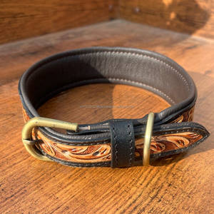 Collier de chien en cuir véritable fait à la main pour le cou en cuir véritable Vente à chaud gravé rembourré collier de chien réglable pour animaux de compagnie - Product Image 5