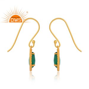 Pendientes colgantes de piedras preciosas de topacio blanco y ónix verde chapado en oro de 18 quilates de latón superventas, fabricante de joyería personalizada - Product Image 4