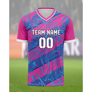 Maillot de football américain sur mesure, rose et bleu, impression numérique premium, sublimation, haut court d'équipe, offre variée - Product Image 1