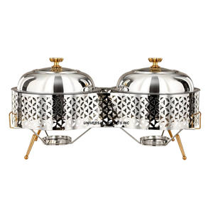 Olla de doble pared de acero inoxidable, cazuela martillada con acabado dorado, forma redonda, nuevo calentador de alimentos de Metal de lujo - Product Image 6