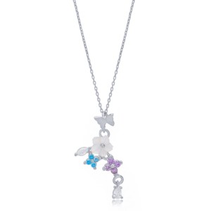 Collier pendentif multicolore, collection été, fleur, papillon, charme, argent sterling 925 turc, fait main, pour femmes - Product Image 4