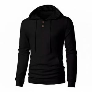 Fashion Muscle Fit Men's Henley <b>Hoodie</b> Long Sleeve Casual <b>Plain</b> <b>Black</b> Pullov - Product Image 1