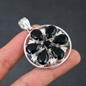 Handmade Lab Created Black <b>Onyx</b> Gemstone Pendant 925 Silver Plated Designer Jewelry Unique Fashion Gift for Her Special Day - Product Image 6
