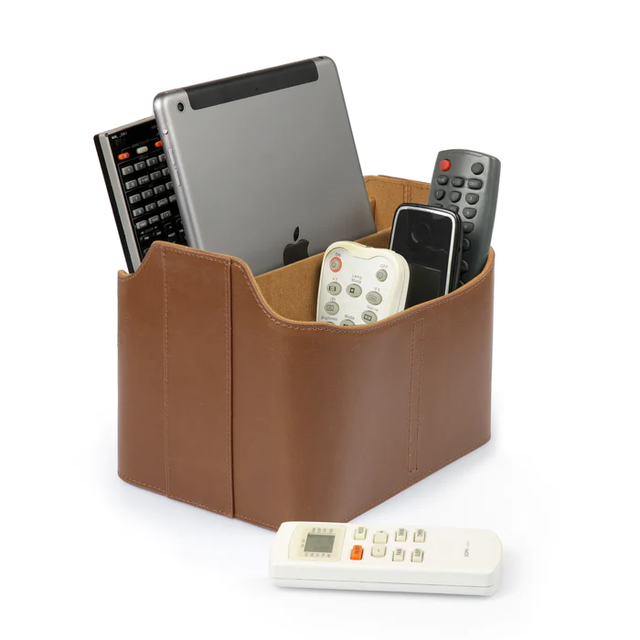 Customized Living Room Organizer Caddy PU Leather Remote Control Holder with Tablet Slot iPad DVD Blu-ray TV Roku-PC Material