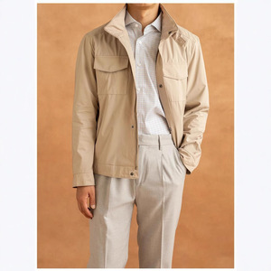 <b>Men's</b> Casual <b>Canvas</b> Windbreaker <b>Jacket</b> with Autumn Stand Collar Front Logo Outdoor Waterproof Zipper - Product Image 3