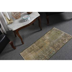 พรมขนสัตว์ตุรกีสีเบจโบราณ1.6 x 3.2ft คลาสสิกงานเย็บปะดีไซน์ทำจากยางรองทรงสี่เหลี่ยมโถงทางเดินสำหรับข้างเตียง - Product Image 2