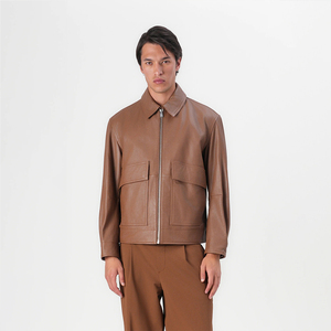 Manteau surdimensionné et respirant en cuir marron de haute qualité coupe-vent en polyester pour hommes, vente en gros sur mesure - Product Image 1