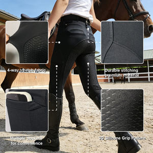 Pantalones de equitación para mujer con parche de silicona en la rodilla, pantalones ecuestres de tela ligera y flexible para montar al aire libre y competición. - Product Image 3