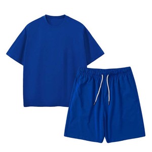 Conjunto corto de camisetas lisas de calidad superior, conjuntos de 2 piezas, ropa de hombre de talla grande, conjuntos de hombre de Color sólido de algodón 100% de gran tamaño - Product Image 5