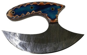 Cuchillo de cocina Ulu Chef de acero de Damasco hecho a mano con una sola hoja fija Funda de cuero pedido mínimo 5 uds cuchillo de pelar a la venta - Product Image 5