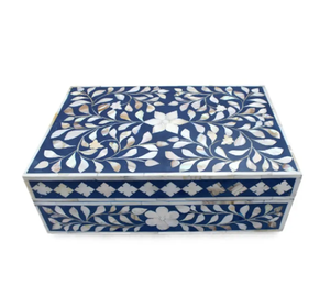 Caja de Incrustaciones de Hueso y Madera, Diseño de Araña Azul Marino, Caja de Joyería con Incrustaciones de Hueso y Caja Cuadrada con Incrustaciones de Hueso - Product Image 1