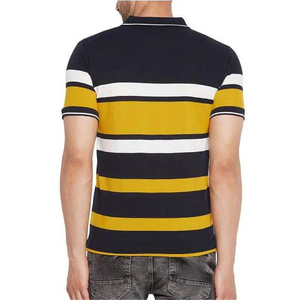 Polo de Manga Corta a Rayas para Hombre, Tejido, Estilo Casual, Diseño con Bloques de Color Azul Marino, Amarillo y Blanco - Product Image 2