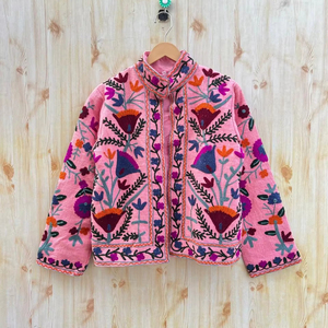 Chaqueta de Algodón Rosa Indio Suzani Bordada a Mano para Mujer, Transpirable, Informal, para Invierno, con Botones en la Parte Delantera Abierta, para Damas de Honor - Product Image 1