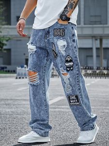 Jeans droits vintage personnalisés pour hommes Streetwear décontracté respirant lavable dans la rue - Product Image 4