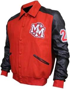 Veste d'hiver à manches en cuir véritable pour homme Doudoune en laine mélangée avec motif de lettres brodées Varsity Style - Product Image 4