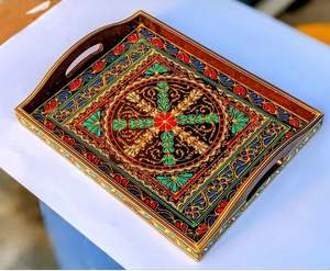 Swat Traditional Art Hand Painted <b>Wooden</b> <b>Serving</b> <b>Tray</b>, Handmade & Hand Painted Decorative <b>Wooden</b> <b>Serving</b> <b>Trays</b> - Product Image 3