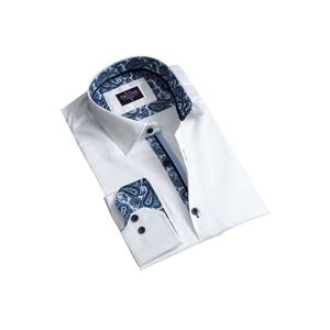 White Inside Blue Paisley Pattern Collar <b>Cuff</b> Detailed Shirt ^en_us:white Inside Paisley Men's Shirt - Product Image 1