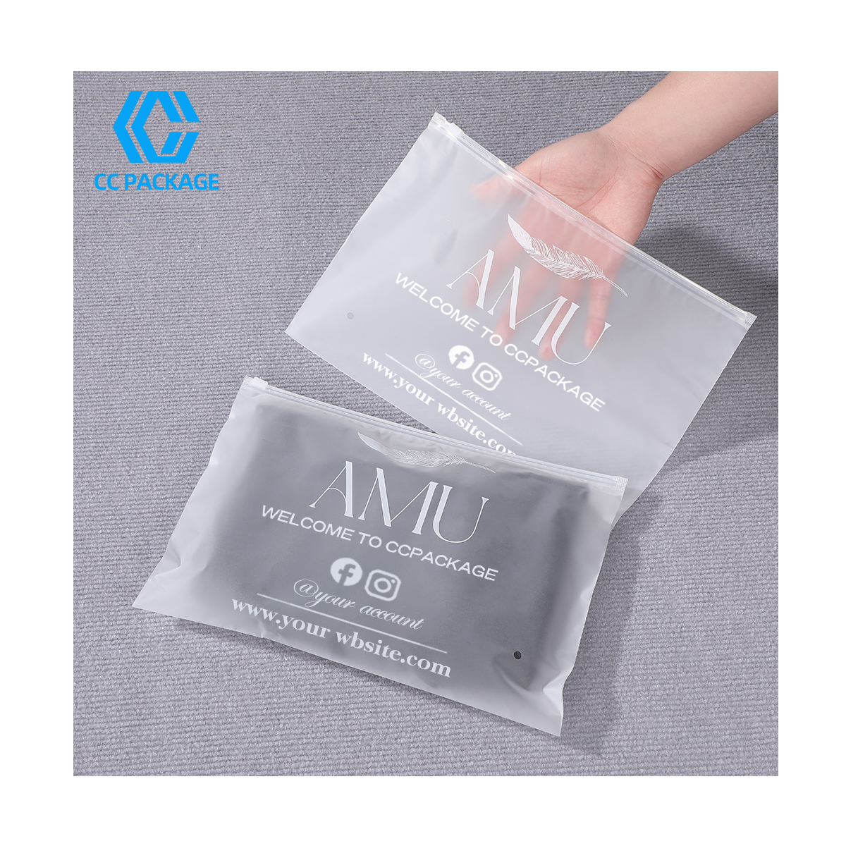 Custom Logo Eco-Friendly Clothing Packaging 13 By19 Frosted Ziplock Poly Bags Recyclable Shirt Packing Bags Customized Design