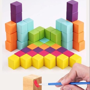 ชุดบล็อกเปล่าลายธรรมชาติสี่เหลี่ยมงานฝีมือทำจากไม้แบบทำมือสำหรับเด็กกล่องของขวัญรูปแบบของเล่นสไตล์ยุโรป - Product Image 5