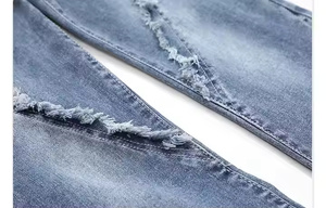 กางเกงยีนส์ลำลองผ้ายีนส์ระบายอากาศได้ดีคุณภาพสูงของผู้ชายสีทึบขนาดกลางเอวสูงป้องกันริ้วรอยซักเบามีซิป - Product Image 5