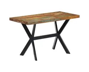 mesa de jantar tiumy em madeira maciça reciclável, tampo e perna de ferro para interior e exterior
