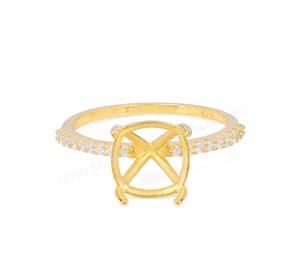 Bague en argent sterling 925 semi-montée avec coussin à 4 broches en or 18 carats personnalisable bijoux fins de fiançailles - Product Image 1