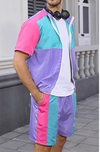 Personnalisable Hommes Haute Qualité Casual Wear Respirant À Manches Courtes Fermeture Éclair Vestes Coupe-Vent Ensembles Coupe-Vent Survêtement Court - Product Image 3