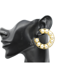 goldplated matte finish latest fashion handmade light <b>weight</b> stone stud <b>hoop</b> Brass Earrings for girls and women - Product Image 1