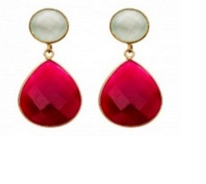 Boucles d'oreilles en argent Sterling 925, Fuchsia & Aqua calcédoine, forme ronde, nouvelle collection - Product Image 1