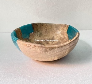 Bol en bois d'acacia de Style moderne fait à la main sculpté en résine époxy bol de service pour salade riz soupe fruits légumes livraison d'échantillon gratuit - Product Image 1