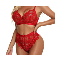 새롭고 섹시한 여성용 와이어프리 통기성 레이스 란제리 세트 나일론/면 소재 3/4컵 끈 팬티 조절 가능한 하이웨이스트