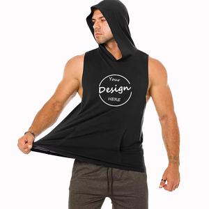 Camisetas sin mangas con capucha de entrenamiento de algodón liso de alta calidad con estampado personalizado camiseta sin mangas con corte muscular para culturismo sudaderas con capucha de gimnasio para hombres - Product Image 4