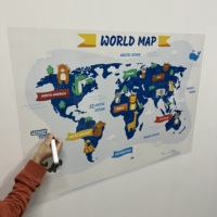 Mapa del mundo con temática de animales para niños, Material de poliestireno duradero reutilizable que mantiene la superficie con electricidad estática