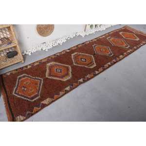 พรมตุรกีวินเทจขนาด 3x11.5 ฟุต, พรมปูพื้น, พรมขนสัตว์สีน้ำตาลเฮอร์กี - Product Image 2