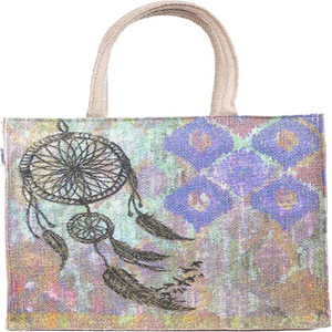 Sac à lunch en jute avec logo personnalisé de haute qualité en toile de coton Article personnalisé avec motif rayé Promotion exclusive pour les livraisons en cours - Product Image 2