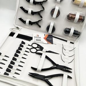 Pince à extensions de cheveux professionnelle pour usage commercial, outils noirs mats, étui blanc, outils en acier inoxydable avec perles et fils - Product Image 4