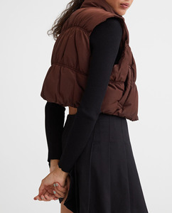 Chaqueta acolchada de invierno de nailon impermeable con relleno de algodón grueso, mangas desmontables, diseño con capucha, top corto sin mangas. - Product Image 5