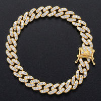 Bracelet cubain 9 mm serti de zircons, simple rangée, style minimaliste hip-hop, bijou tendance pour hommes et femmes