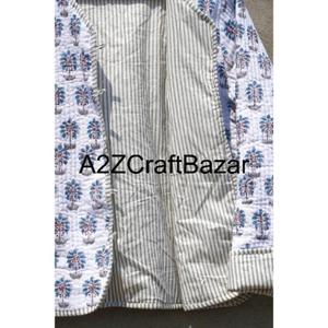 Abrigo estilo kimono acolchado de algodón estampado a mano indio con botones, transpirable, floral, para mujer, para todas las estaciones, informal. - Product Image 3