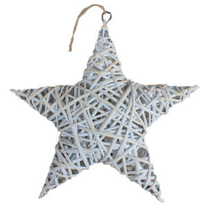 Decoración navideña de estrella completa de mimbre blanco lavado - Product Image 2