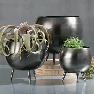 Ensemble de 3 bols à plantes rustique trois pièces jardinières de table avec support tasse et grand bol jardinières en métal