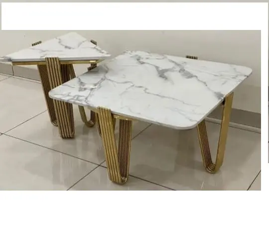 Metal taban masa mermer yüzey özelleştirilmiş boyut altın taban arap tarzı cilalı yüzey ev ve odaları süslemeleri