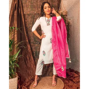 Ensemble de vêtements Salwar Kameez pour femmes en coton Hanblock africain pakistanais, prêt à porter, robe blanche vintage, vente en gros disponible - Product Image 4
