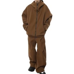 Pantalon de survêtement à capuche zippé 100% coton pour hommes, veste coupe-vent avec broderie et impression numérique, survêtements d'extérieur pour l'hiver - Product Image 1